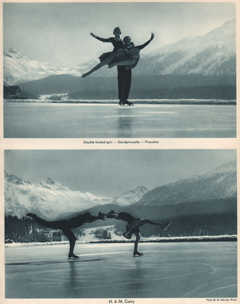 ICE FIGURE SKATING. Double footed spin - Piroutte - H. & M. Curry 1935 print